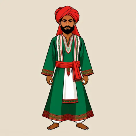 man in bangladesh folk outfit, vector graphics, strong contours
