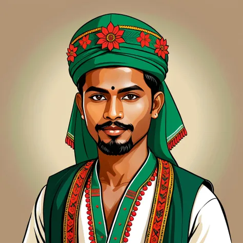 man in bangladesh folk outfit, vector graphics, strong contours
