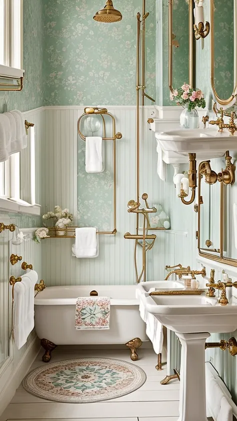 the vintage bathroom brings a charming retro vibe with elements reminiscent of bygone eras. expect antique-style fixtures, flora...