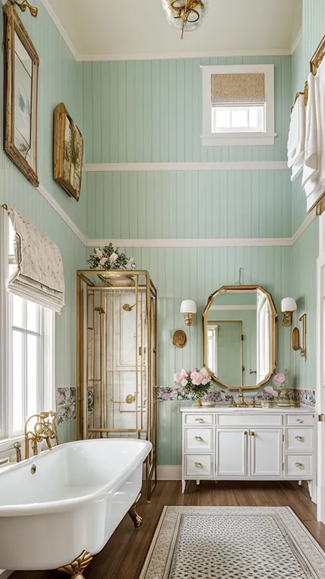 the vintage bathroom brings a charming retro vibe with elements reminiscent of bygone eras. expect antique-style fixtures, flora...