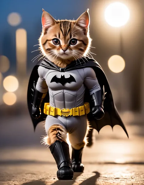 Short-footed cat, (batman outfit)), Spectacular sights, Dynamic Camera, Backlight, (closure:1.2), High-quality photos, Three-point lighting, Flash with softbox, 4K, Canon EOS R3, high resolution, Smooth, Clear focus, high resolution, Award-winning photos, ...