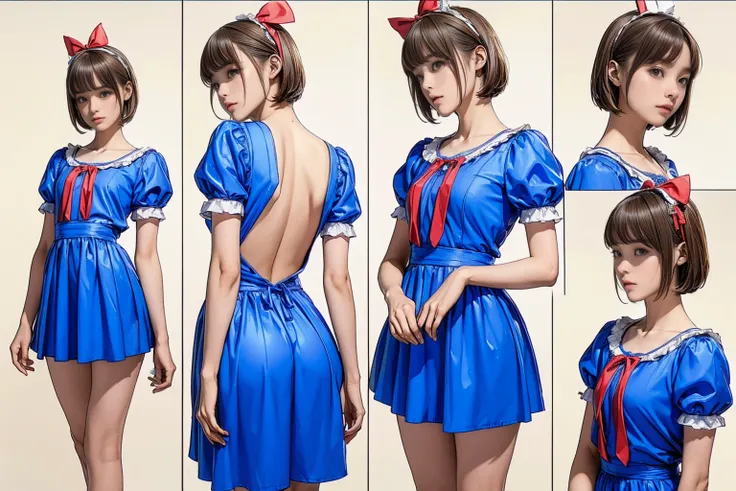 ((masterpiece)),(((Highest quality))),((Reference Sheet, Character Design, front, return, ~ ~ ~ side, short hair, Mr...々performance, Facial Expressions)), 14-year-old girl, Cute type,  (Very slim:1.4),  (Very small ass:1.4), Realistic buttocks, Big Breasts...