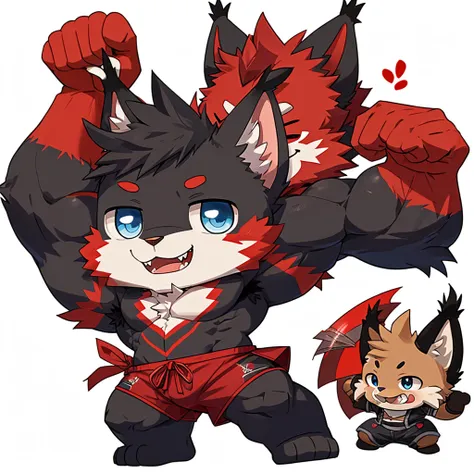 ((furry lynx cat)), ((chibi)), chibi, chibi, chibi, chibi, body fully covered in black fur, ((fully covered in black fur)), ((bl...