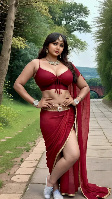 Masterpiece, Top Quality, 8K, Detailed, Detailed Face and Skin, High Resolution, Perfect Anatomy, Physically Based Rendering,  Sharp Focus, (Photorealistic: 1.5), Cowboy Shot, 1girl, Posing for Photo woman in saree, indian goddess, traditional beauty, indi...