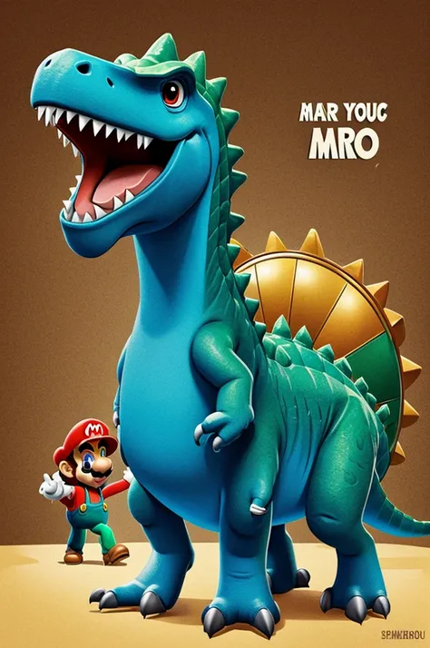 Make an illustration of a cool dinosaur that says or highlights the name MARIO