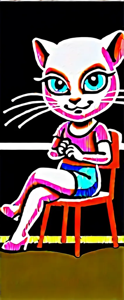 1 girl, cat, white fur, long whiskers on both sides of the face, large bright blue eyes, large black eyelashes, small pink nose, triangular ears with pink channels.      There are high heels.  Side view legs of woman wearing mini skirt are displayed above ...