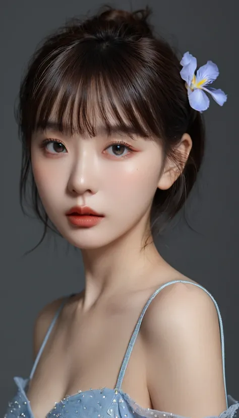 8k, Highest quality, 女の子1people, (Skin dents), night, (dark), Indoor transparent background, (people々), Beautiful Bangs, nice,, (Clothing and:1.3),Soft lighting, Charm, dark Room, (Close your mouth:1.2, Beautiful Eyes, Delicate eyes, Detailed Iris, Beautif...