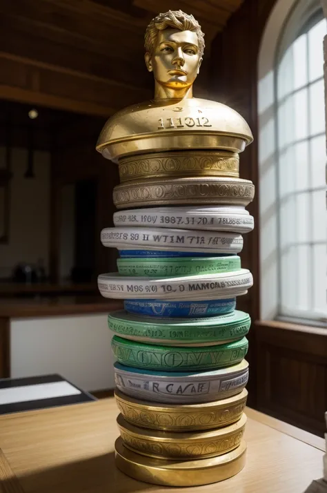 Sculpture of number 1 made from a stack of money