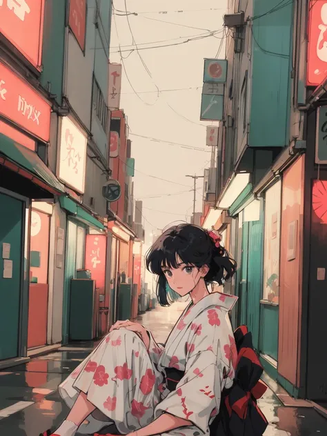 anime girl sitting on floor looking out window at city, anime aesthetic, anime vibes, Lofi Artstyle, Lo-fi portrait. anime, Lofty Girl, anime art wallpaper 4 k, anime art wallpaper 4k, anime art wallpaper 8 k, anime background art, Lofi Color, Lofi Art, an...