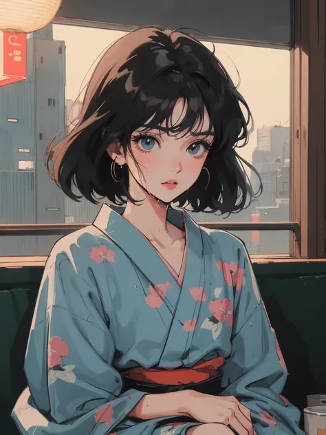 anime girl sitting on floor looking out window at city, anime aesthetic, anime vibes, Lofi Artstyle, Lo-fi portrait. anime, Lofty Girl, anime art wallpaper 4 k, anime art wallpaper 4k, anime art wallpaper 8 k, anime background art, Lofi Color, Lofi Art, an...