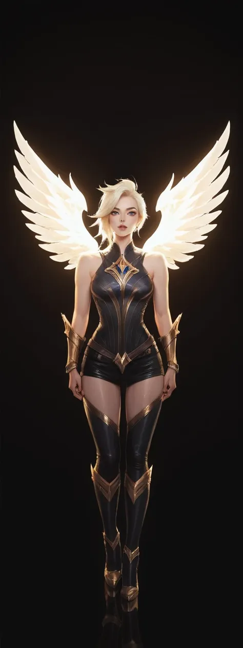 realistic, score_9, score_8_up, score_7_up, score_6_up, 
1girl, solo, from front, full body, kayle \(league of legends\),  black...