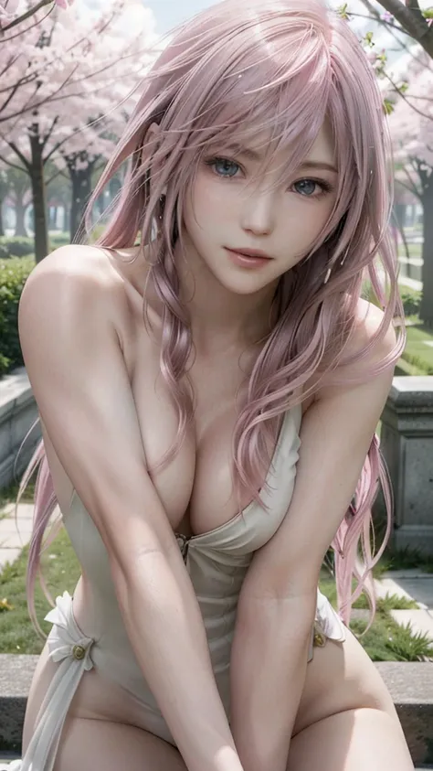 (masterpiece, Highest quality:1.3)
Lightning FF13, 1 girl, alone, Long Hair, Pink Hair、Completely naked、All Nude、Cherry tree in full bloom、garden、Wear nothing、、On all fours、Upper body close-up、smile、