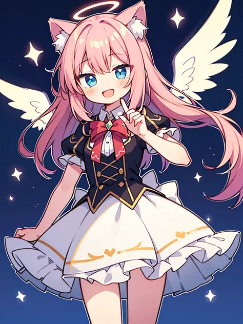 cat ears tail,long hair,pInk hair,angel shota,angel,halo,frilly angel uniform,Say good night and open mouth smile,
hyper detail and hyper precise illumination,anime style outline,crossdressing boy,