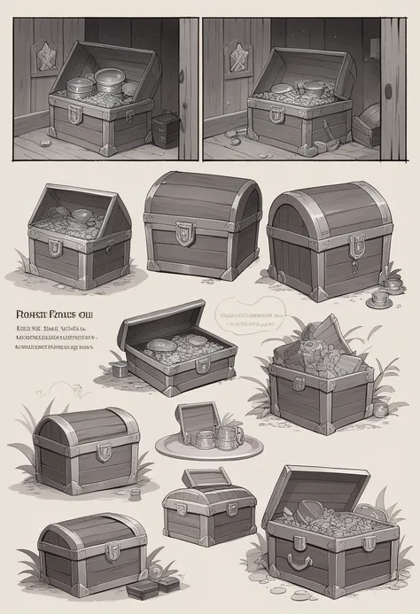 a drawing of a wooden chest with a door open, concept art by Avgust Černigoj, polycount, conceptual art, chest, , covered chest, large chest, treasure chest, plate armored chest, treasure chests, hiding large treasure chest, loot box, rpg item, front of th...