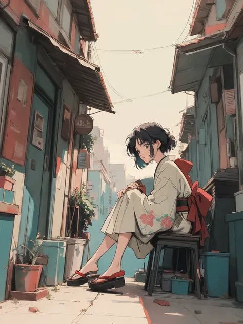 anime girl sitting on floor looking out window at city, anime aesthetic, anime vibes, Lofi Artstyle, Lo-fi portrait. anime, Lofty Girl, anime art wallpaper 4 k, anime art wallpaper 4k, anime art wallpaper 8 k, anime background art, Lofi Color, Lofi Art, an...