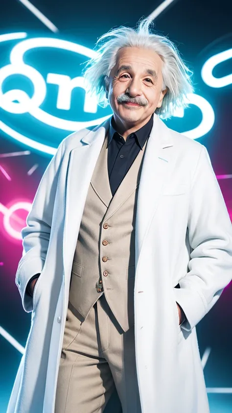 Einstein white coat smiling illustration