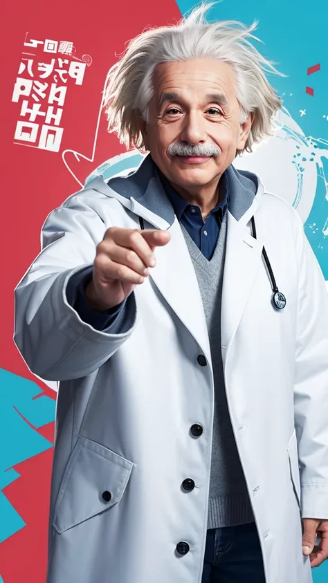 Einstein white coat smiling illustration