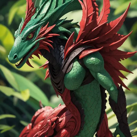 Dragão, cor verde, vermelho e preto, ameaçador, cores vividas, ninja, com asas grandes (masterpiece: 1.2) (realistic: 1.2) (bokeh) (best quality) (detailed skin: 1.3) (intricate details) (8K) (detail eyes) (sharp focus), 