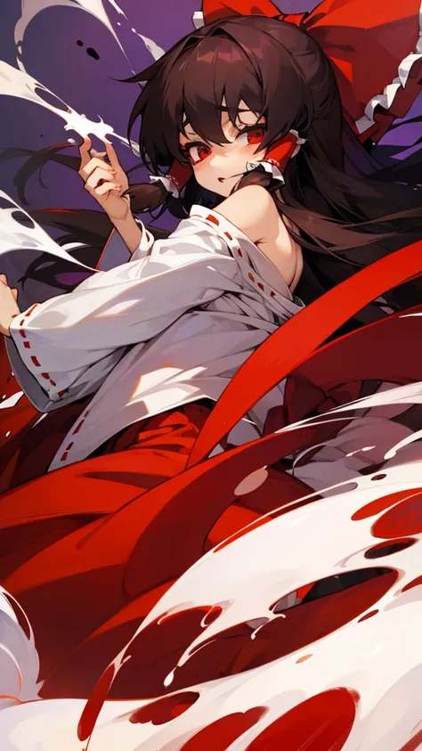 Highest quality　I have long hair　Reimu Hakurei　Red eyes　Odd Eye　naked　Masturbation　ejaculation　One person