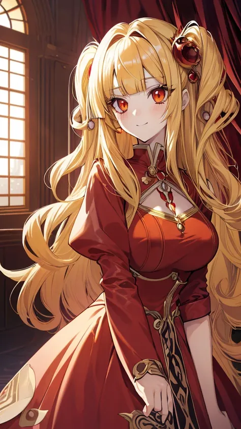 best quality, extremely detailed,anime style girl,((wavy)) long hair,((((blunt bangs)))),(hair between eyes),((bright blond hair...