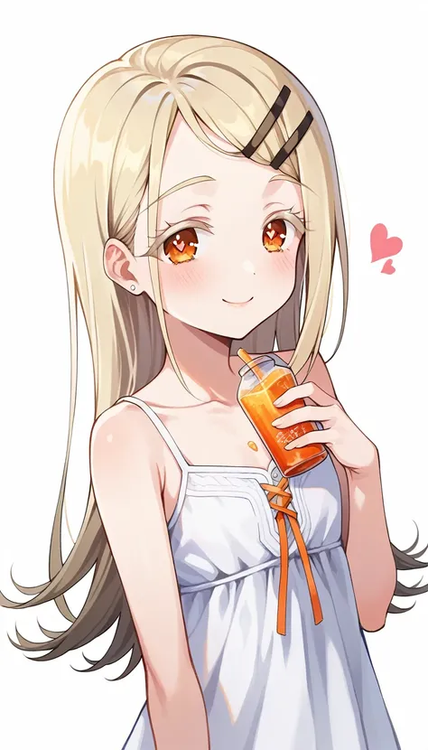 16K,score_9, score_8_superior, score_7_superior, sauce_anime, evaluation_Safety,ssuperiorer detailed , One girl, Hiro Default,shinosawa hiro,thin,Orange eyes,White eyelashes,Blonde,Long Hair,Hair Clip,White camisole dress , (Heart Eyes),(Hearts in eyes),Vo...