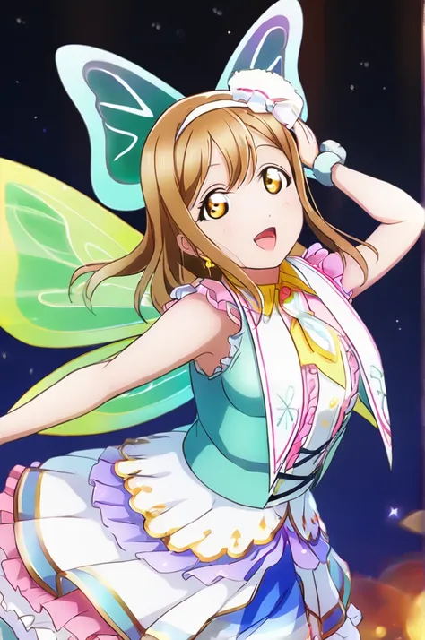 hanamaru kunikida、one woman、cross your arms above your head、fairy wings、