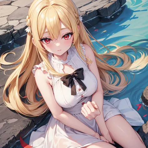 beautiful blonde girl with red eyes, , criar imagem fiel ao prompt fonte do anime sono bisque doll marine kitagawa ((i&#39;m bis...