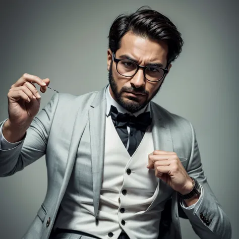 arafed naughty man in a suit and glasses with his hands out, handsome naughty man, wearing suit and glasses, with serious facial expression, serious and severe expression, fot, looking confused, portrait photo profile photo, naughty man esthete with disgus...