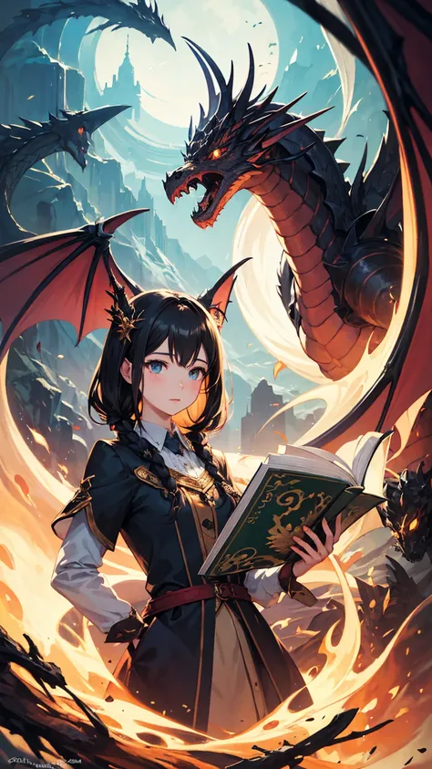 Fairy tale picture book，Grimms fairy tales，picture，A collection of stories，daughter（Facial details），dragon Wing，Blocking the sky，dragon&#39;roar，Take to the skies，dragon Claw，Rip the Dome，dragons foot，Standing on the ground。girl