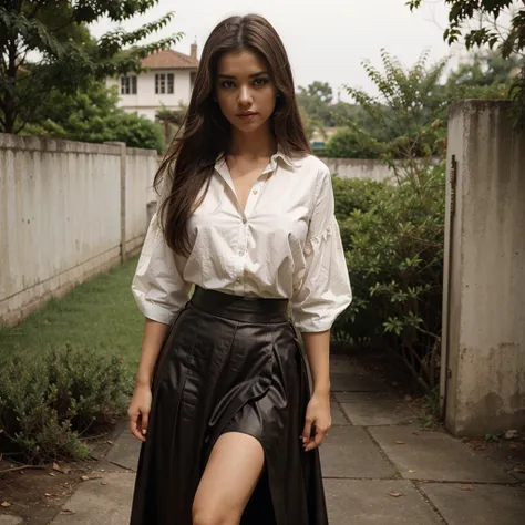 A hot girl wearing blouse and long skirt from 90s 