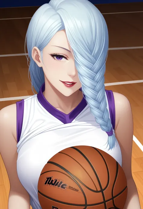 score_9_up, score_8_up, score_7_up, 1girl, solo, mature female, mei mei, looking at viewer, white hair, braid, hair over one eye...