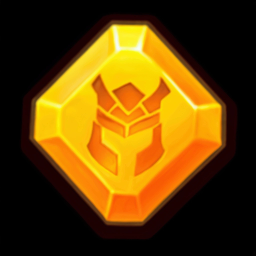 a golden shield with a helmet, epic legends game icon, character icon, ability image, yellow crystal gem, game icon asset, hero engine, game icon stylized, duelist style, league of legends inventory item, magic rune, game icon, gems, hexgloss, fantasy game...