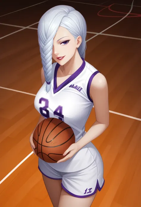 score_9_up, score_8_up, score_7_up, 1girl, solo, mature female, mei mei, looking at viewer, white hair, braid, hair over one eye...