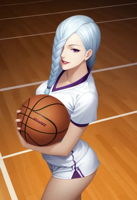 score_9_up, score_8_up, score_7_up, 1girl, solo, mature female, mei mei, looking at viewer, white hair, braid, hair over one eye...