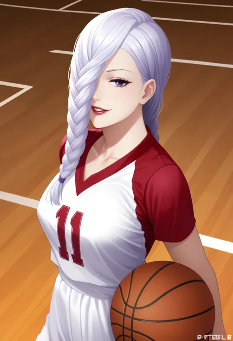 score_9_up, score_8_up, score_7_up, 1girl, solo, mature female, mei mei, looking at viewer, white hair, braid, hair over one eye...