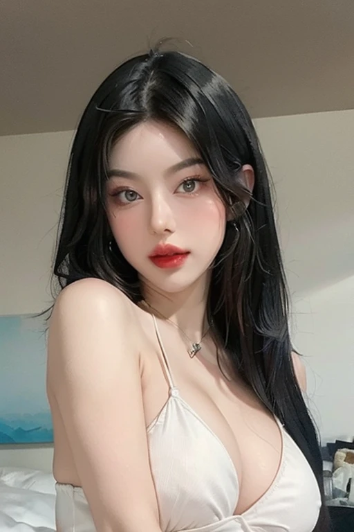 Beautiful (1 girl:1.3), Alone, (very detailed) full body masterpiece, Ultra realistic, 16K, nightmare atmosphere, gothic, r3b3cc4 young, Sensual (Erotic), 1 girl (cute young) alone, delicate (seductive) female face, realistic black hair, hair fringe, looki...