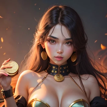 Hot girl Holding coins 