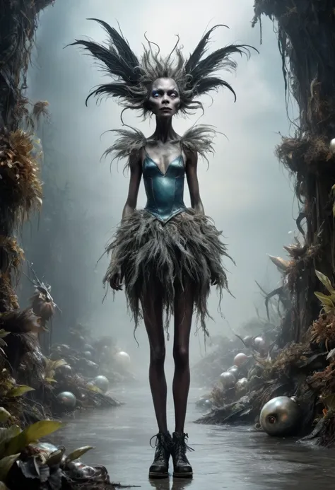 full-body-shot,Very tall pearl fairy, who cant fly,Cinematic,Muted colors, Technicolor,natural skin textures, hyper realisitc, hyper detailed,Extremely detailed,High contrast,Masterpiece,Realistic,Ultra Detailed,mother-of-pearl leather,Quentin Blake Style ...