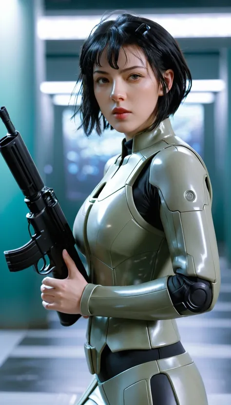 Ghost in the Shell uses a retro 90&#39;s anime style., , science fiction, of the future, Surrealism, Akira style, early litigation, detailed lines, great details, greg rutkowski makoto shinkai kyoto animation key art female eye level shot age 18 masterpiec...