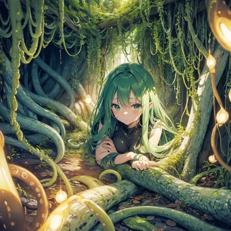 Tentacles、Tentaclesの魔物、Inside the cave、Im damp、何本ものTentacles、Wavy、Feeling unwell、green、that&#39;Slimy、At the mysterious lake、muddy lake、greenの湖、greenの水、Water Drop、constrained