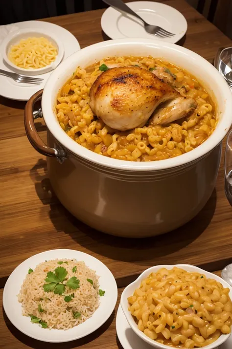 Warm Banner Rice Beans Macaroni and Roast Chicken