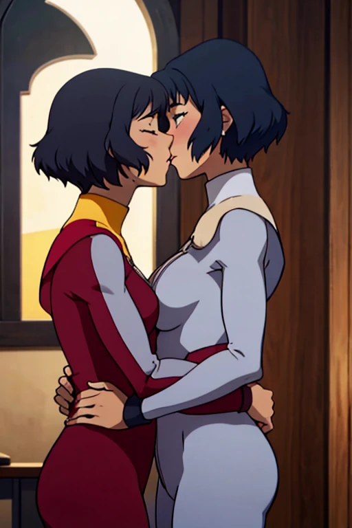 two lesbians kiss each other passionately, tits