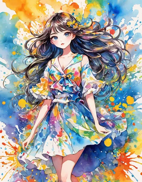 Micho Style、(((stylish fashion))), 8K Quality、Intense watercolor, Detailed watercolor art, Watercolor splash, Surreal, avant-garde pop art, Beautiful and expressive paintings, Beautiful artwork illustration, Very colorful tones, wonderful, Cool beauty, hig...