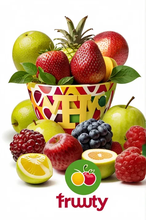 A logo with the name fruty and with fruits inside the name 