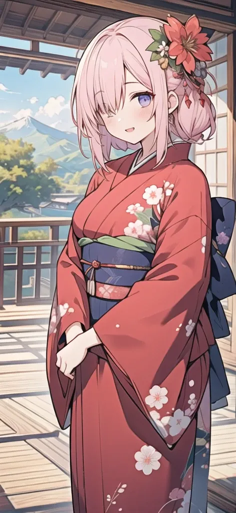 masterpiece,Highest quality,Detailed CG,
One girl,alone,mature_woman,Mature Woman,Fox,
Pink Hair,Fascinating_smile,Half-closed_eye,Close,
yukata,Red clothes,Purple clothes,
Japanese Landscape,
