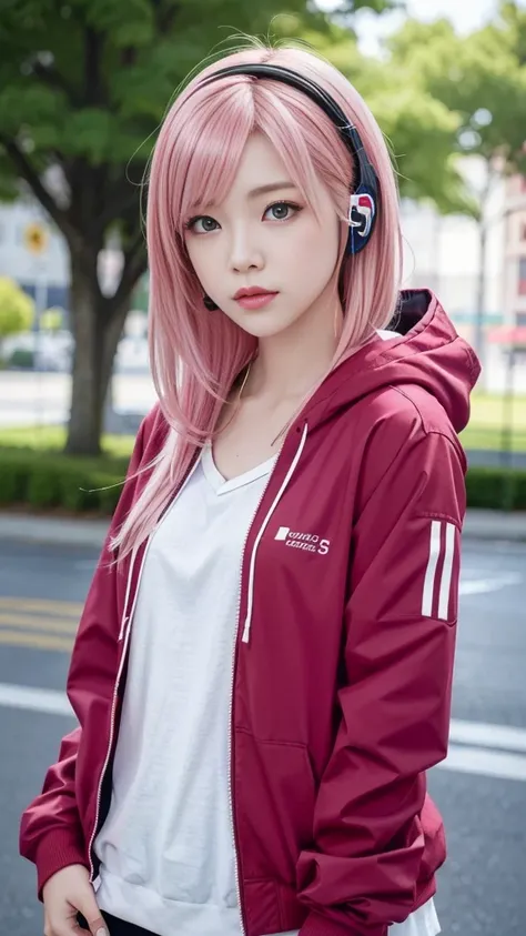 A woman with pink hair and a red jacket, Anime realism style, Unreal 5. RPG Portrait, cgsociety portrait, Realistic art style, Smooth anime CG art, Photorealistic Anime Girl Rendering, Realistic anime 3D style, Loss Draw 1. 0, Realistic 3D animation, ArtJa...