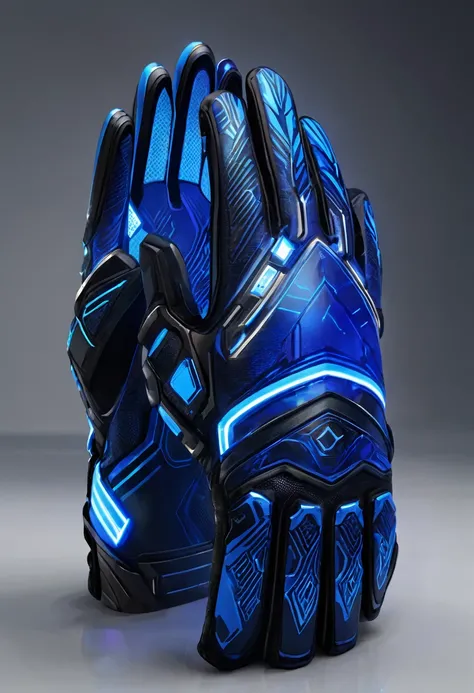 masterpiece, 8k, best quality, highly detailed, a pair of bright blue high tech gloves that can cause earthquakes