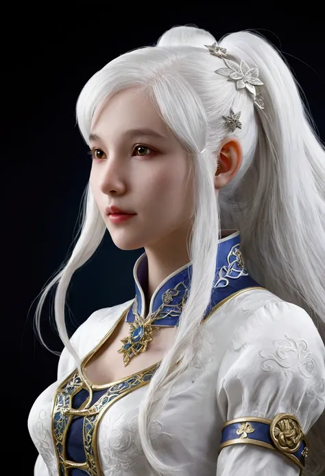 white hair girl, ,rabbit, half dragon