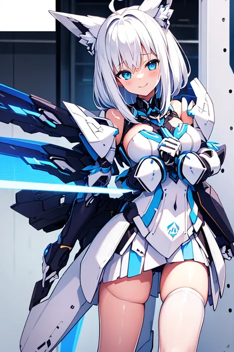 mecha wings、white and blue skirt、accentuated thighs、white tights、chest、beautiful black hair、1 girl、solo girl、thick thighs、is、fra...