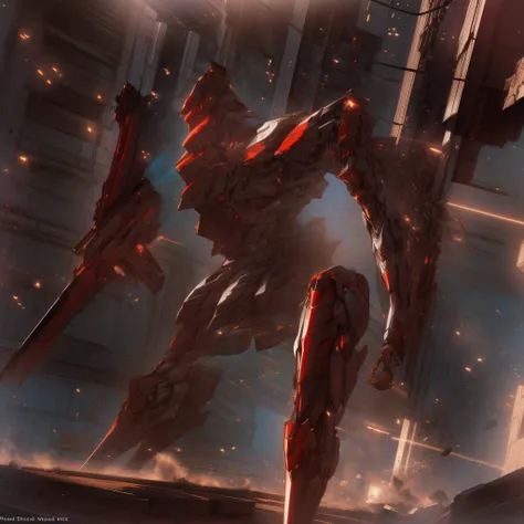 a close-up of an armed robot in a city, armored core style wick, cool mecha style, high detailed official artwork, mecha arte, ultra detailed game art, inspired by mecha, style of raymond swanland, alexandre ferra white mecha, advanced digital anime art”, ...